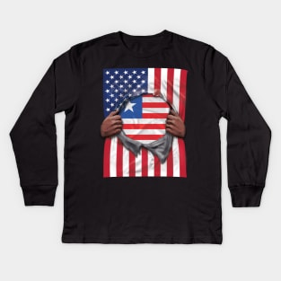 Liberia Flag American Flag Ripped - Gift for Liberian From Liberia Kids Long Sleeve T-Shirt